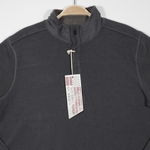 American Threads Men's Mock Neck Long Sleeve Fleece‎ Sweatshirt Dark Gray Size S - Picture 2 of 9